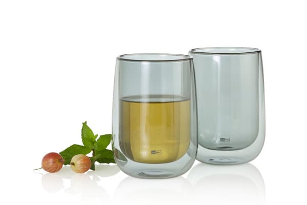 AdHoc Комплект от 2 бр. двустенни чаши DUO GLASS,400 мл. - сиво стъкло — снимка 2
