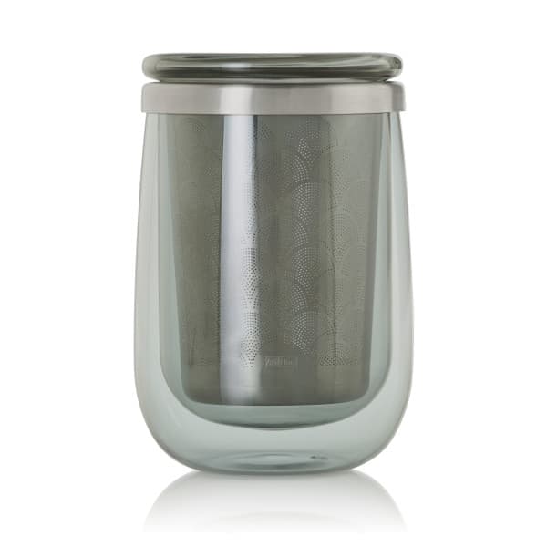 AdHoc Двустенна чаша с инфузер за чай Fusion Glass - 400 мл. - сиво стъкло