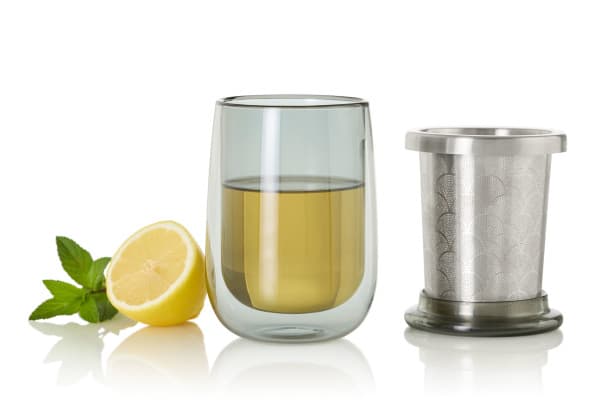 AdHoc Двустенна чаша с инфузер за чай Fusion Glass - 400 мл. - сиво стъкло — снимка 5