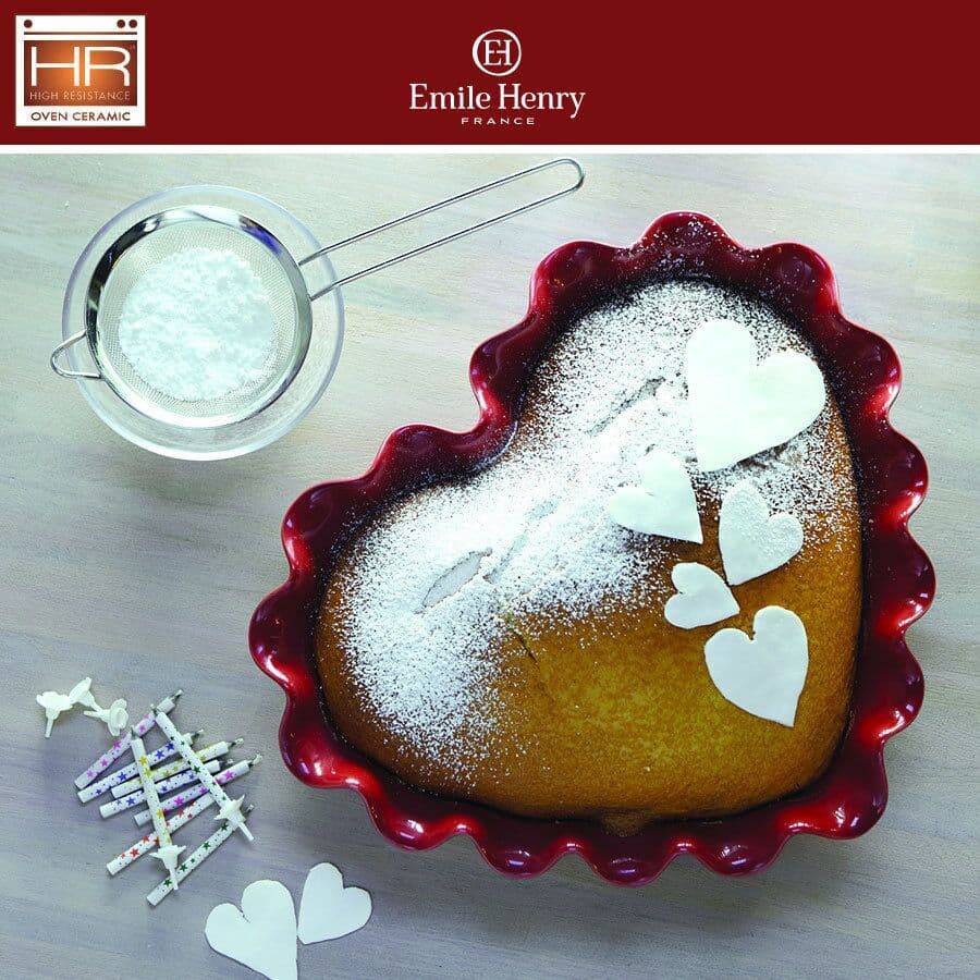 EMILE HENRY Керамична форма за тарт (сърце) „RUFFLED HEART DISH“ – 33 х 29 см – цвят червен
