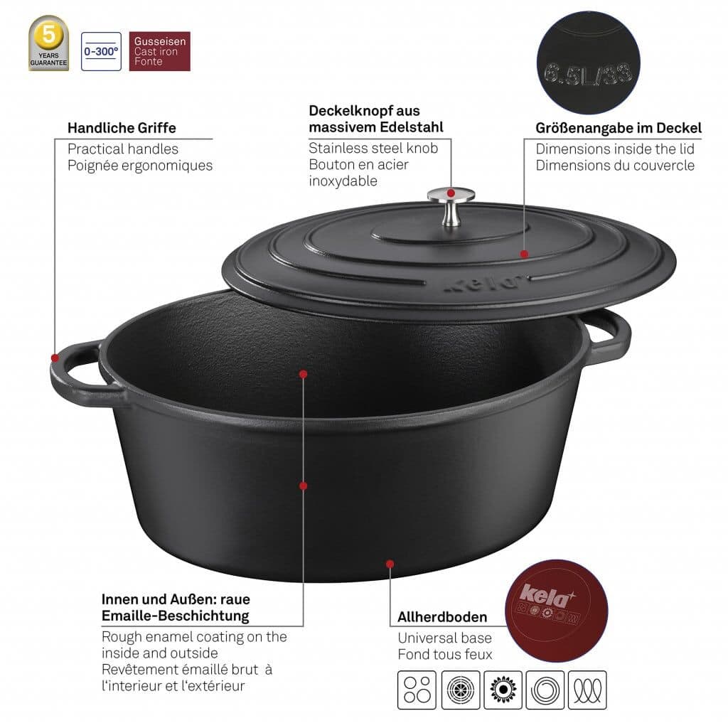 KELA Чугунена овална тенджера с капак “Calido“ – 36х29 см. – черна