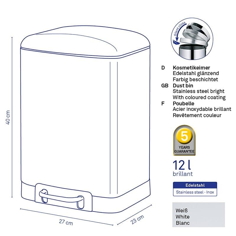 KELA Кош за отпадъци с педал “Davino“ – бял – 12 л.