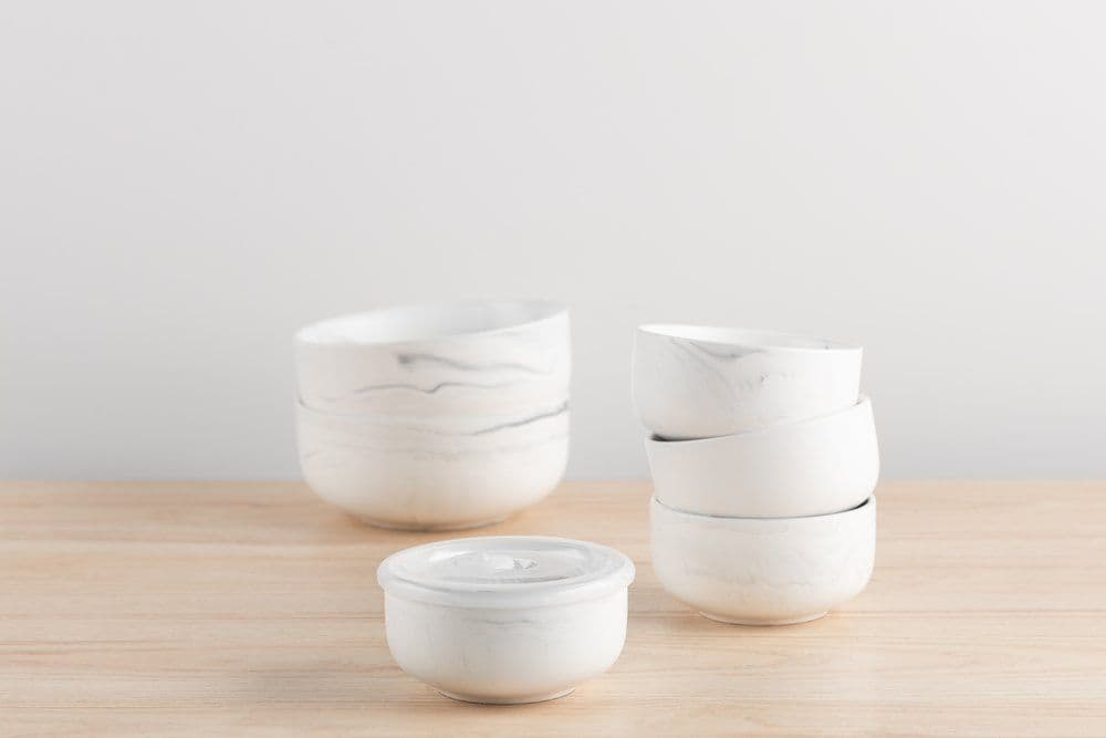 MAKU Керамична купичка с капак Ø 13 см. – мраморен дизайн