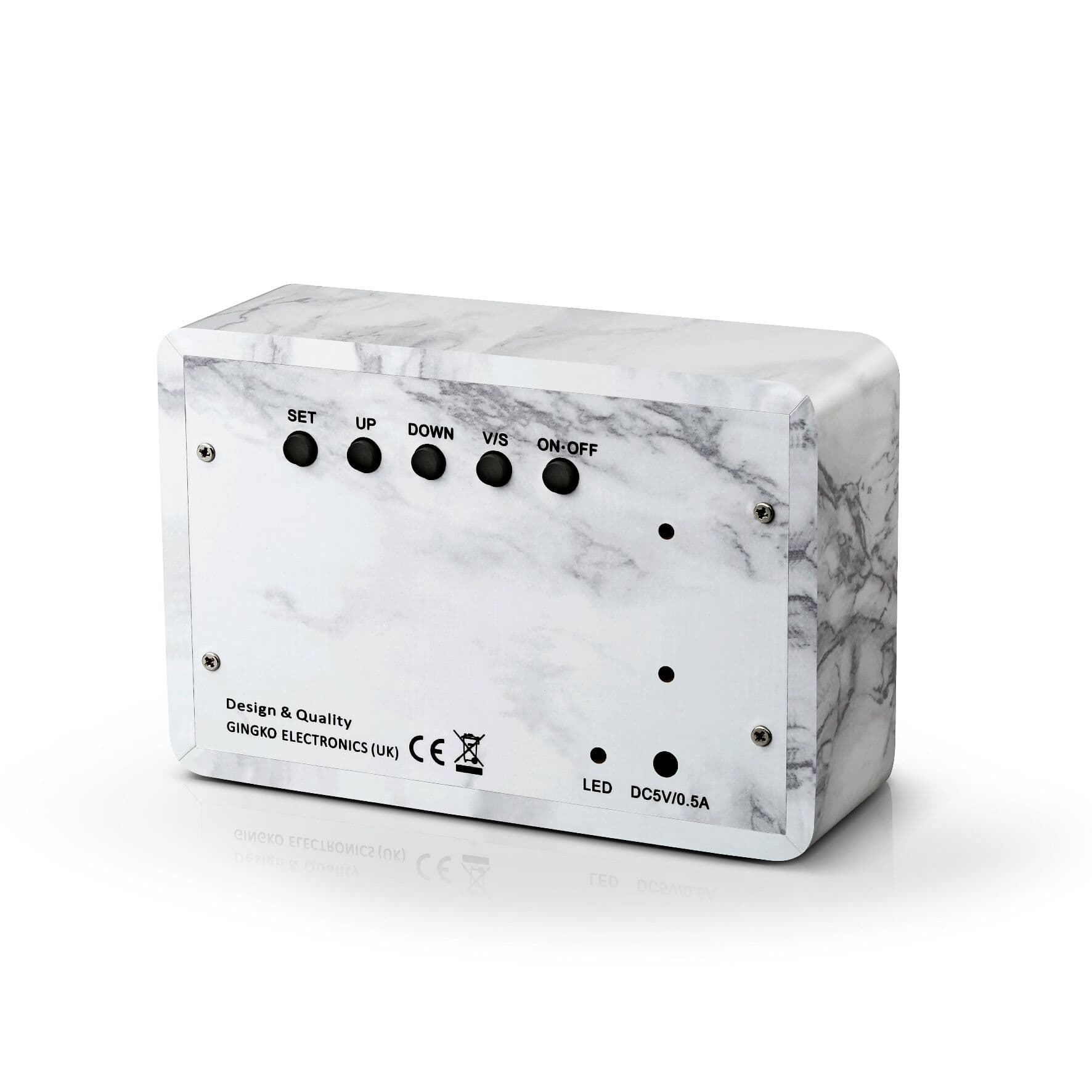 GINGKO Часовник/термометър “BRICK“ – бял мрамор с бели цифри