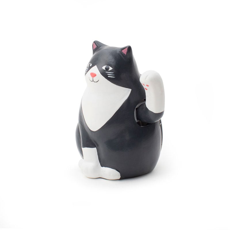 Голяма черна Lucky cat със соларно задвижване