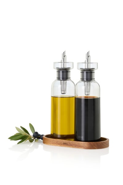 AdHoc Комплект за олио и оцет с дървена поставка AromaPour
