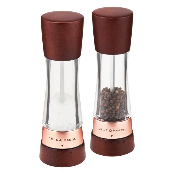 COLE &amp; MASON Комплект мелнички за сол и пипер “DERWENT CHESTNUT ROSE GOLD“ - 19 см. - с механизъм за прецизност - цвят орех / розово злато