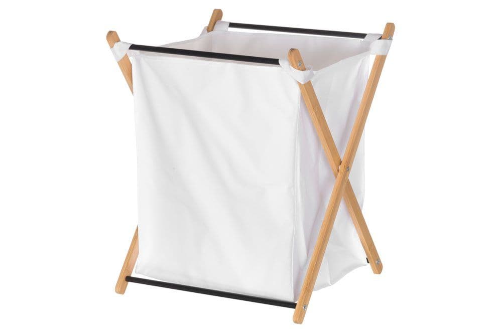 4LIVING Сгъваем кош за пране с бамбукова рамка - бял