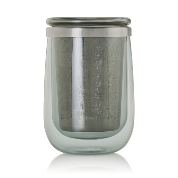 AdHoc Двустенна чаша с инфузер за чай Fusion Glass - 400 мл. - сиво стъкло