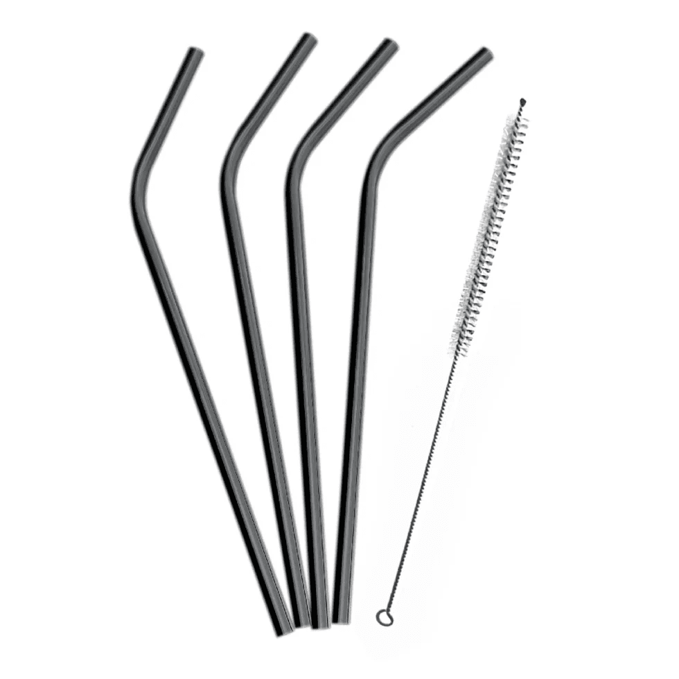 Vin Bouquet Коктейлни метални сламки с четка за почистване - цвят черен мат