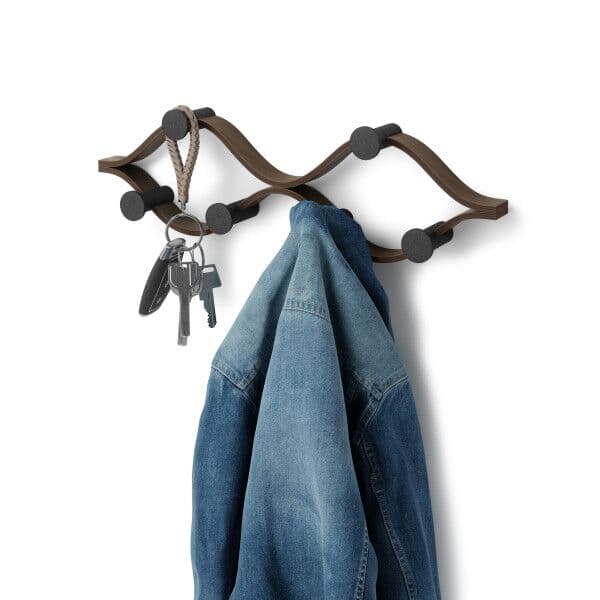 UMBRA Закачалка за стена с 6 бр. закачалки “MONTAGE“ - цвят черен / орех