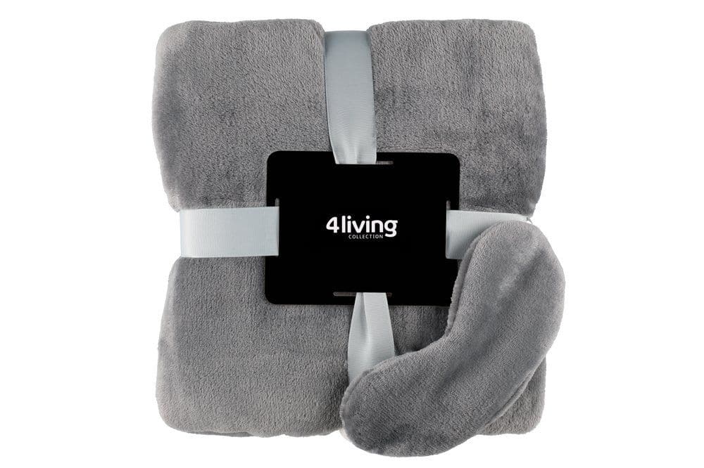 4LIVING К-т одеяло 150х200 см. и маска за сън - цвят сив