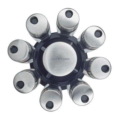 <p><strong><span style="font-size: small;">COLE & MASON Комплект за подправки “HERB & SPICE“ - 8 части + стойка </span></strong><br />• <strong>8 бр. стъклени бурканчета с подправки, с възможност за презареждане </strong><br />• <strong>Височина на бурканчето:</strong> 85 мм<br />• <strong>Хромирани капачки, които се затварят херметически и са с два вида отвори за правилно дозиране </strong><br />• <strong>Въртяща се стойка с удобна дръжка за носене; </strong><br />• <strong>Материали:</strong> стъкло, пластмаса, метал<br />• <strong>Размери на стойката: </strong>14 х 22,5 см.( Д х В)<br />• <strong>Подправки: </strong>мащерка, босилек, риган, магданоз, розмарин, куркума, градински чай, червен пипер<br /><span style="font-size: small;"><strong>Производител: Cole&Mason / Англия</strong></span></p><br />Марка: COLE & MASON <br />Модел: Cole & Mason H 121807<br />Доставка: 2-4 работни дни<br />Гаранция: 2 години