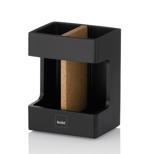 KELA Поставка за четки за зъби “Cube“ - черна с дървен елемент