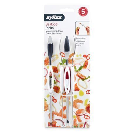 <p><strong>ZYLISS Комплект прибори за морски дарове SEAFOOD </strong><br />• 4 бр прибори + 1 бр държач<br />• За лесно отделяне на месото от черупките на раци, омари, лангусти<br /> • Изработени от неръждаема стомана и висококачествена прастмаса на дръжките <br />• Подходящи за съдомиялна машина<br /><strong>Производител: ZYLISS / Швейцария</strong></p><br />Марка: ZYLISS <br />Модел: ZYLISS 910042<br />Доставка: 2-4 работни дни<br />Гаранция: 2 години