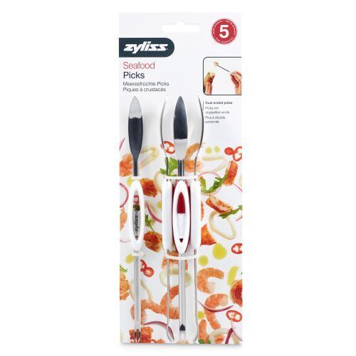 <p><strong>ZYLISS Комплект прибори за морски дарове SEAFOOD </strong><br />• 4 бр прибори + 1 бр държач<br />• За лесно отделяне на месото от черупките на раци, омари, лангусти<br /> • Изработени от неръждаема стомана и висококачествена прастмаса на дръжките <br />• Подходящи за съдомиялна машина<br /><strong>Производител: ZYLISS / Швейцария</strong></p><br />Марка: ZYLISS <br />Модел: ZYLISS 910042<br />Доставка: 2-4 работни дни<br />Гаранция: 2 години