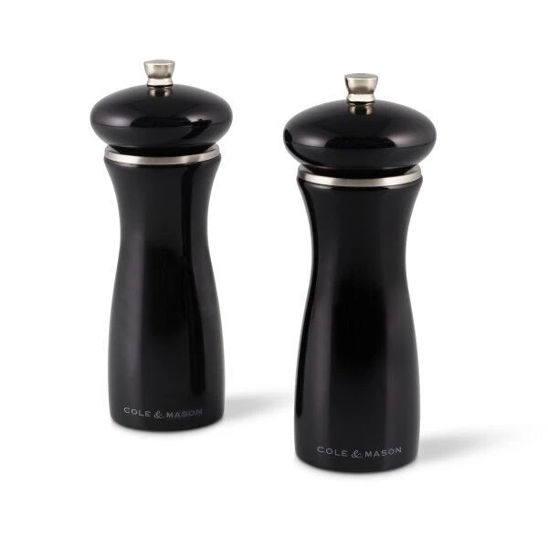 COLE&MASON Комплект мелнички за сол и пипер “SHERWOOD BLACK GLOSS“ – 16,5 см. – цвят черен