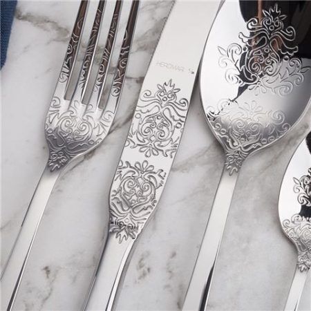 <br /><hr><br /><p><strong>HERDMAR Комплект прибори за хранене “POMPADOUR“ - за 12 човека от 130 части </strong><br />• Изработени от неръждаема стомана 18/10<br /> • Подходящи за почистване в съдомиялна машина.<br /><span style="text-decoration: underline;"><strong>Комплектът включва:</strong><br /></span>• Нож за хранене: 12 бр.<br />• Вилица за хранене: 12 бр.<br />• Лъжица за хранене: 12 бр.<br />• Десертен нож: 12 бр<br />• Десертни лъжици: 12 бр<br />• Десертни вилици: 12 бр<br />• Нож за риба: 12 бр<br />• Вилица за риба: 12 бр<br />• Лъжички за чай: 12 бр<br />• Лъжичка за кафе: 12 бр<br />• Вилица за сервиране на месо: 1 бр<br />• Нож за сервиране на месо: 1 бр<br />• Вилица за сервиране на риба: 1 бр<br />• Нож за сервиране на риба: 1 бр<br />• Лопатка за сервиране на торта: 1 бр<br />• Черпак за супа: 1 бр<br />• Черпак за сос: 1 бр<br />• Лъжица за сос: 1 бр<br />• Лопатка за сервиране: 1 бр.<br />• Лъжица за салата: 1 бр</p>
<p><strong>ПРОИЗВОДИТЕЛ: HERDMAR / Португалия</strong></p>
<p> </p>
<div class="product-img-box">
<p class="product-image"> </p>
</div><br />Марка: HERDMAR <br />Модел: Herdmar 188-3130-0117-110-0000<br />Доставка: 2-4 работни дни<br />Гаранция: 2 години