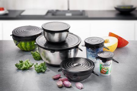 <p><strong>GEFU Комплект силиконови капаци с различни размери “FLEXIFRESH“</strong><br /><span>• </span><strong>В комплекта: </strong>6 бр. силно гъвкави, кръгли силиконови капака<br /><span>• </span><strong>Затваря херметично и запазва храната ви свежа<br />• С дръжки за лесно поставяне и сваляне<br />• За многократна употреба<br />• Замества употребата на фолио</strong><br /><span>• </span><strong>Цвят:</strong><span> черен</span><br /><span>• </span><strong>Размери:</strong><span> Ø 6 см, Ø 9 см, Ø 11 см, Ø 14 см, Ø 16 см, Ø 20 см х 2,7 см (h)</span><br /><span>• </span><strong>Материал</strong><span>: силикон</span><br /><span>• </span><strong>Подходящи за миене в съдомиялна машина</strong><br /><strong>Производител: GEFU / Германия</strong></p><br />Марка: GEFU - GERMANY <br />Модел: GEFU 12765<br />Доставка: 2-4 работни дни<br />Гаранция: 2 години