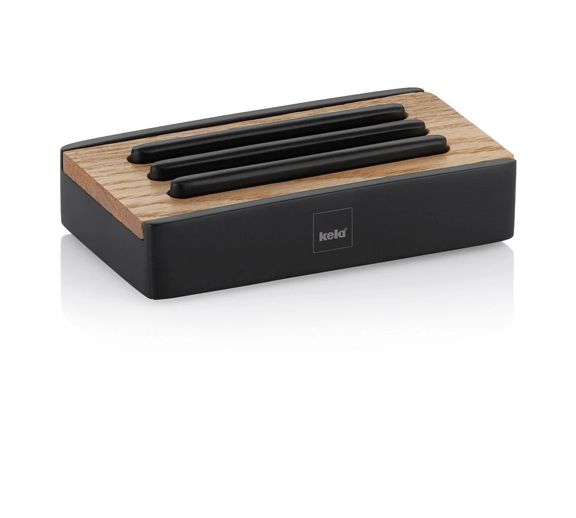 KELA Сапунерка “Cube“ – черна с дървен елемент