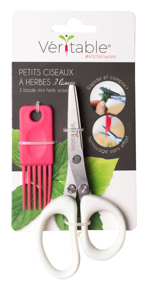 <p><strong>VERITABLE Ножица с тройно острие 3 BLADE MINI HERB SCISSORS</strong> <br />• <strong>Размер:</strong> 6,2 х 13 cм<br />• <strong>Тегло: </strong>56 гр <br />• <strong>Съхранявайте на място, недостъпно за деца</strong> <br />• <strong>Цвят:</strong> бял<br /> • <strong>Материал:</strong> остриета от въглеродна стомана, пластмасови дръжки <br />• <strong>Преди първа употреба почистете с вода и сапун и изсушете веднага</strong><br />• <strong>Включен почистващ гребен<br />• Можете да миете в съдомиялна машина</strong><br /><strong>Производител: VERITABLE® / Франция</strong></p>
<p> </p><br />Марка: VERITABLE <br />Модел: A-ACC-CIS-0077-S<br />Доставка: 2-4 работни дни<br />Гаранция: 2 години