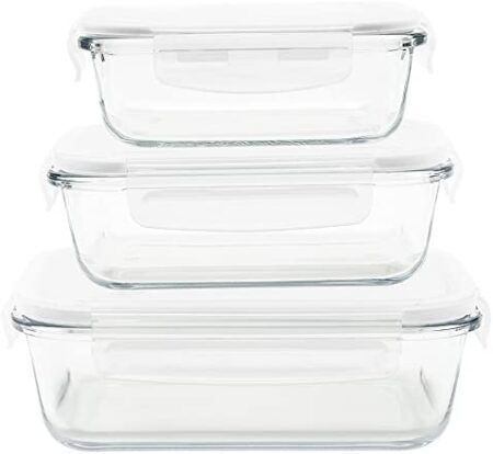 PEBBLY Сет от 3 бр правоъгълни стъклени кутии за храна с различни размери - 400