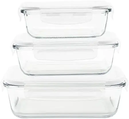 PEBBLY Сет от 3 бр правоъгълни стъклени кутии за храна с различни размери - 400
