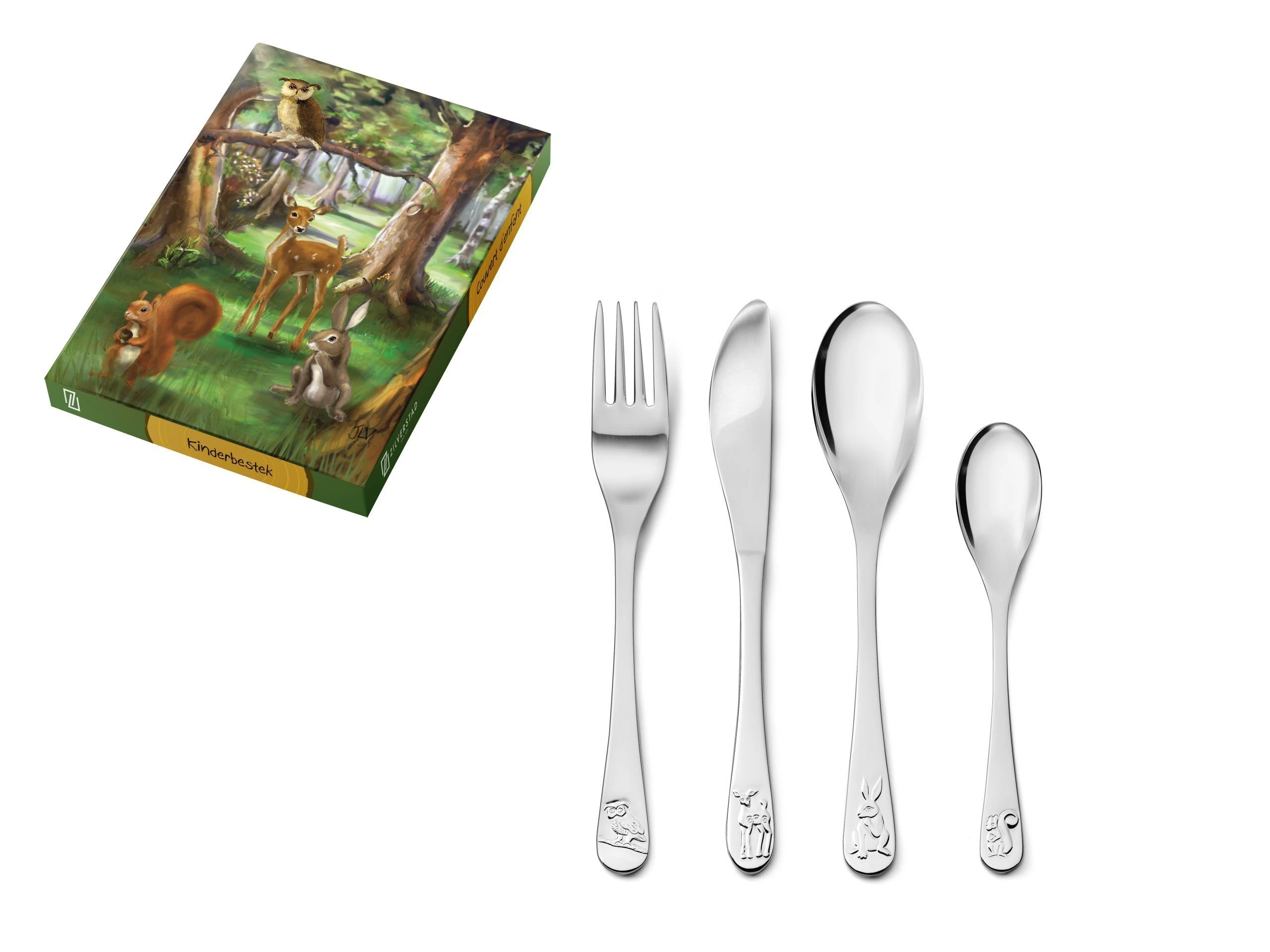 ZILVERSTAD Комплект детски прибори за хранене “Горски животни“ – 4 части