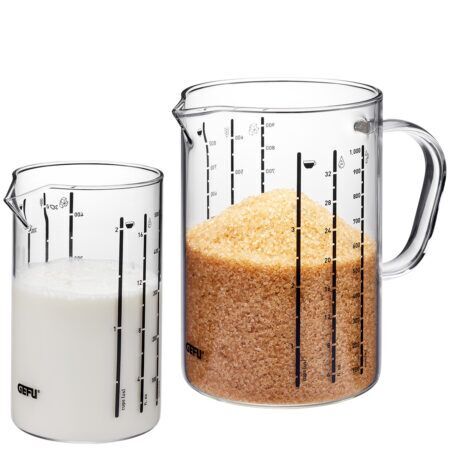 <p><strong><span style="font-size: small;">GEFU Комплект от 2 бр. мерителни кани “METI"<br /></span></strong><strong>• Маркировка за измерване: </strong>ml / сс / fl.oz / cup( USA)/ sugar / flour / rice<strong><br />• Вместимост: </strong>500 мл и 1000 мл<strong><br /></strong>• <strong>Размери на голямата кана :</strong> 15 х 11,5 х 16 см (ДхШхВ)<br /><strong>• Размери на малката кана: </strong>9,3 х 7,9 х 13 см (ДхШхВ)<br />• <strong>Материал</strong>: боросиликатно стъкло<br /><strong>• Прибиращи се една в друга</strong><br /><strong>• Подходящи за микровълнова фуна</strong><br />• <strong>Подходящи за миене в съдомиялна машина</strong><br /><strong>Производител: GEFU / Германия</strong></p><br />Марка: GEFU - GERMANY <br />Модел: GEFU 89544<br />Доставка: 2-4 работни дни<br />Гаранция: 2 години