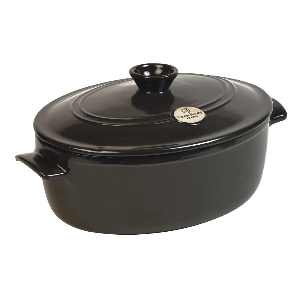 EMILE HENRY Керамична овална тенджера с капак „OVAL STEWPOT“ –  6 л – 39,5 x 26,5 см – цвят черен