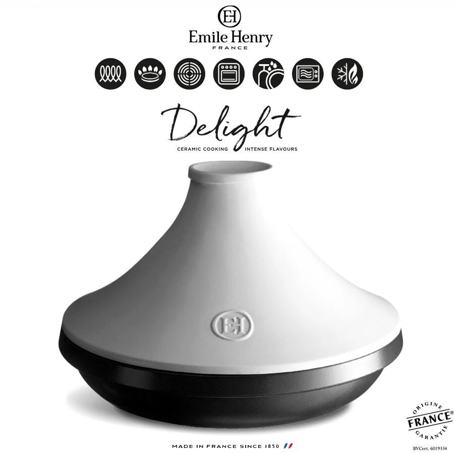 EMILE HENRY Керамичeн индукционен тажин “DELIGHT“, малък  – Ø 27 см – цвят черен/бял