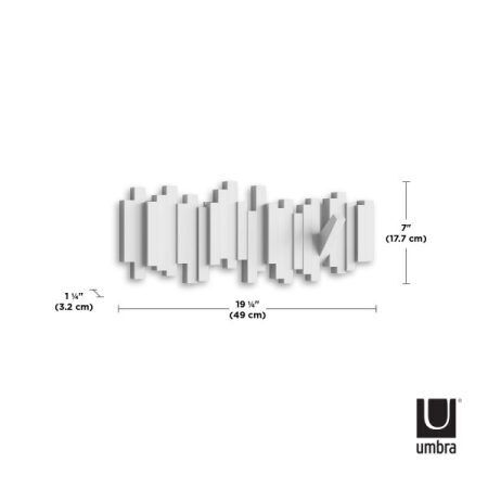 <p><strong>UMBRA Закачалка за стена с 5 бр. закачалки “STICKS“ - цвят бял</strong><br /><span><strong>• </strong></span><strong>Цвят: </strong><span>бял</span><br /><span>•</span><strong> 5 бр сгъваеми елемента / закачалки / </strong><br /><span>•</span><strong> Закачане на стена (с включени елементи)</strong><br /><span>• </span><strong>Размер:</strong><span> 49 x 18 х 3 cм.</span><br /><span>• </span><strong>Размер с опаковката:</strong><span> 54 х 19 х 3 см. </span><br /><span>• </span><strong>Тегло:</strong><span> 0,800 кг</span><br /><span>• </span><strong>Материал:</strong><span> ABS</span><br /><span>• </span><strong>Максимално натоварване на всяка от закачалките:</strong><span> 2.3 кг</span><br /><span>• </span><strong>Подходяща и за баня</strong><br /><strong>Производител: UMBRA / Канада<br /></strong><em><strong>DESIGN: DAVID QUAN</strong></em></p><br />Марка: Umbra HK Limited <br />Модел: UMBRA 318211-660<br />Доставка: 2-4 работни дни<br />Гаранция: 2 години