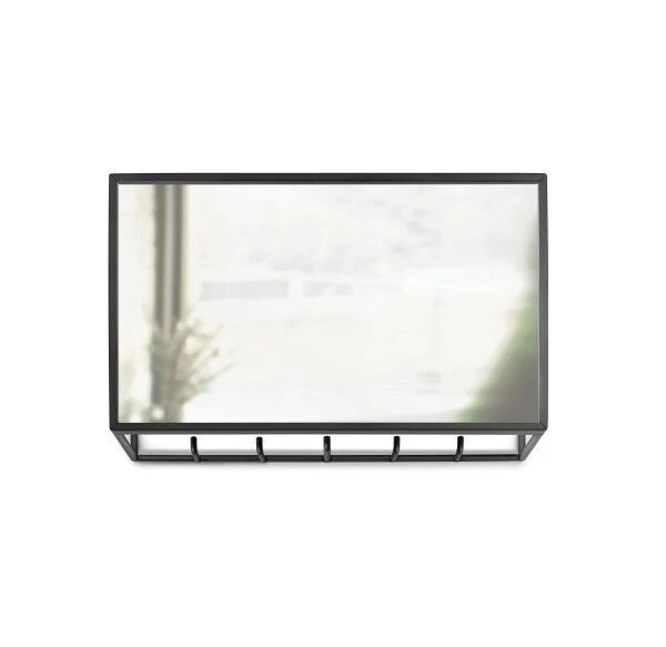 UMBRA Стенен органайзер с огледало и 5 бр. закачалки “CUBIKO“ – цвят черен