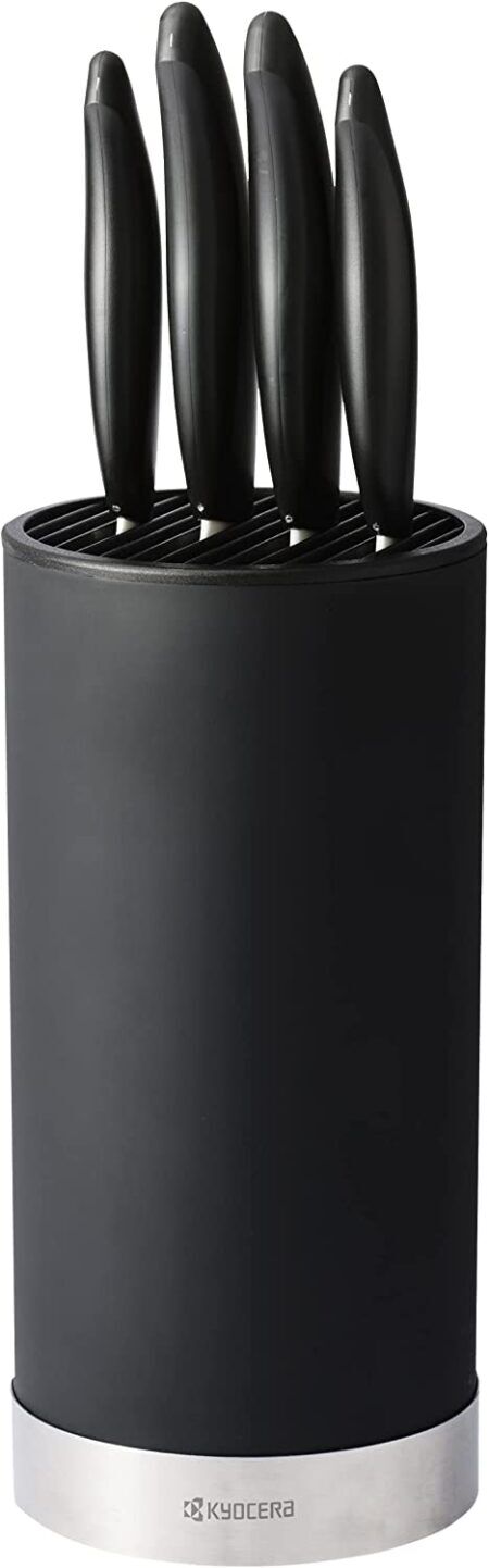 <p><strong><span style="color: #000000;">KYOCERA Комплект 4бр керамични ножове серия "GEN"+ блок за съхранение</span><br /></strong><span style="color: #000000;">– Керамичен нож Kyocera FK-140 WH-BK - 1бр</span><br /><span style="color: #000000;">– Керамичен нож Kyocera FK-130 WH-BK - 1бр</span><br /><span style="color: #000000;">– Керамичен нож Kyocera FK-110 WH-BK - 1бр</span><br /><span style="color: #000000;">– Керамичен нож Kyocera FK-075 WH-BK - 1бр</span><br /><span style="color: #000000;">– Блок за съхранение на ножове Kyocera - 1бр</span><br /><span style="color: #000000;"><strong>• Бяло острие, черна дръжка</strong></span><br /><span style="color: #000000;"><strong>• Материал острие: </strong>циркониева керамика</span><strong><br /><span style="color: #000000;">• Материал дръжка: </span></strong><span style="color: #000000;">пластмаса<strong><br />• Изключително остри </strong></span><br /><span style="color: #000000;"><strong>• С ергономични дръжки  </strong></span><br /><span style="color: #000000;"><strong>• Не използвайте за рязане на твърди или замразени храни</strong></span><br /><span style="color: #000000;"><strong>Нож с керамично острие Kyocera FK-140WH-BK:<br /></strong>* Дължина на острието: 14 см</span><br /><span style="color: #000000;"><strong>Нож с керамично острие Kyocera FK-130WH-BK:<br /></strong>* Дължина на острието: 13 см</span><br /><span style="color: #000000;"><strong>Нож с керамично острие Kyocera FK-110WH-BK<br /></strong>* Дължина на острието: 11 см</span><br /><span style="color: #000000;"><strong>Нож с керамично острие Kyocera FK-075WH-BK<br /></strong>* Дължина на острието: 7,5 см</span><br /><span style="color: #000000;"><strong>Блок за съхранение на ножове:<br /></strong>* Височина: 22,5 см</span><br /><span style="color: #000000;">* Диаметър: Ø 11 см</span><br /><span style="color: #000000;">* Цвят : черен / инокс</span><br /><span style="color: #000000;"><strong>Подходящи за съдомиялна машина.<br /></strong><strong style="font-size: small;">Производител: KYOCERA / Япония</strong></span></p>
<p><strong style="font-size: small;"><br /><br /></strong></p><br />Марка: KYOCERA <br />Модел: Kyocera KB-RD BK 4KN FK<br />Доставка: 2-4 работни дни<br />Гаранция: 2 години