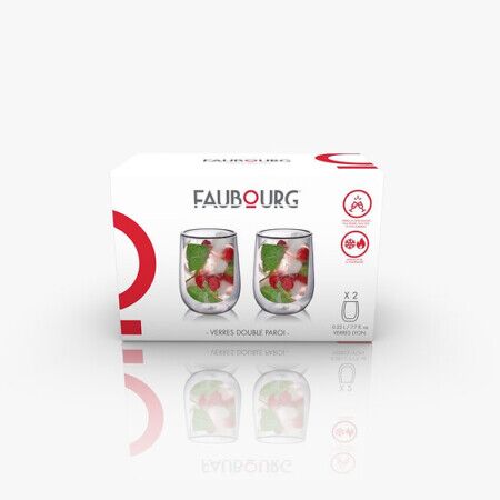 <p><strong>FAUBOURG Сет от 2 бр. двустенни стъклени чаши “LYON“ - 230 мл.</strong><br /><strong>• Материал: </strong><span>боросиликатно </span><span>стъкло<br /></span><strong>• Вместимост:</strong><span> 230 мл. </span><br /><strong>• Комплект от 2 бр. <br />• Двойни стени<br />• Препоръчва се измиване на ръка</strong><br /><em><strong>Производител: FAUBOURG/Франция</strong></em></p><br />Марка: FAUBOURG <br />Модел: FB-LY-230<br />Доставка: 2-4 работни дни<br />Гаранция: 2 години