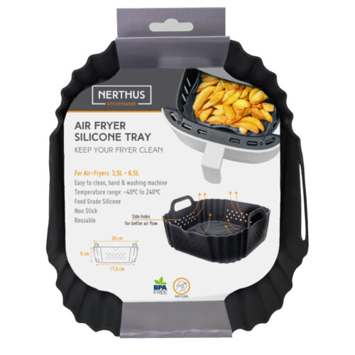 <p><strong>Nerthus Перфорирана силиконова кошница за AIR FRYER</strong><br /><span><strong>Размери: </strong>20.5 х 20.5 х 7 см.</span><br /><span><strong>Тегло: </strong>0,162 кг.</span><br /><span><strong>Материал: </strong>Силикон, подходящ за контакт с храна<br /><strong>Устойчива на температури от -40°С до +240°С</strong><br /></span><strong>Лесна за почистване - ръчно и в съдомиялна</strong><br /><strong>За мнгократна употреба</strong><br /><strong>Производител: Vin Bouquet, Испания</strong></p><br />Марка: Vin Bouquet <br />Модел: VB FIH 1175<br />Доставка: 2-4 работни дни<br />Гаранция: 2 години