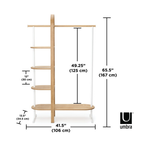 <p><strong>UMBRA Закачалка за дрехи и аксесоари / портманто “BELLWOOD“<br />• Размер: </strong><span>106 х 39 х 167 см. (ДхШхВ)</span><br /><strong>• Размер на опаковката: </strong><span>180 х 44 х 13 см.</span><br /><strong>• Материал:</strong><span> дърво (ясен и евкалипт), стомана</span><br /><strong>• Тегло:</strong><span> 12,25 кг.<br /><strong>• Товароносимост на всеки рафт:</strong> до 10 кг<br /><strong>• Товароносимост на лост:</strong> 10 кг<br /><strong>• Товароносимост на долен рафт:</strong> 15 кг<br /><strong>• Включени монтажни елементи<br />• Цвят: </strong>бял / натурално дърво</span><br /><strong>Производител: UMBRA / Канада<br /></strong><em><strong>DESIGN: SUNG WOOK PARK</strong></em></p><br />Марка: Umbra HK Limited <br />Модел: UMBRA 1019131-668<br />Доставка: 2-4 работни дни<br />Гаранция: 2 години