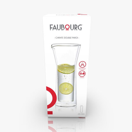 <p><strong>FAUBOURG Двустенна стъклена кана “FLORENCE“</strong><br /><strong>• Материал: </strong><span>боросиликатно </span><span>стъкло<br /></span><strong>• Вместимост:</strong><span> 695 мл. </span><br /><strong>• Двойни стени<br />• Препоръчва се измиване на ръка</strong><br /><em><strong>Производител: FAUBOURG/Франция</strong></em></p><br />Марка: FAUBOURG <br />Модел: FB-ART-0244<br />Доставка: 2-4 работни дни<br />Гаранция: 2 години