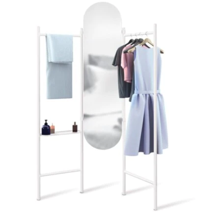 UMBRA Свободностоящо огледало със закачалка за дрехи и поставка за аксесоари “VALA“ - цвят бял