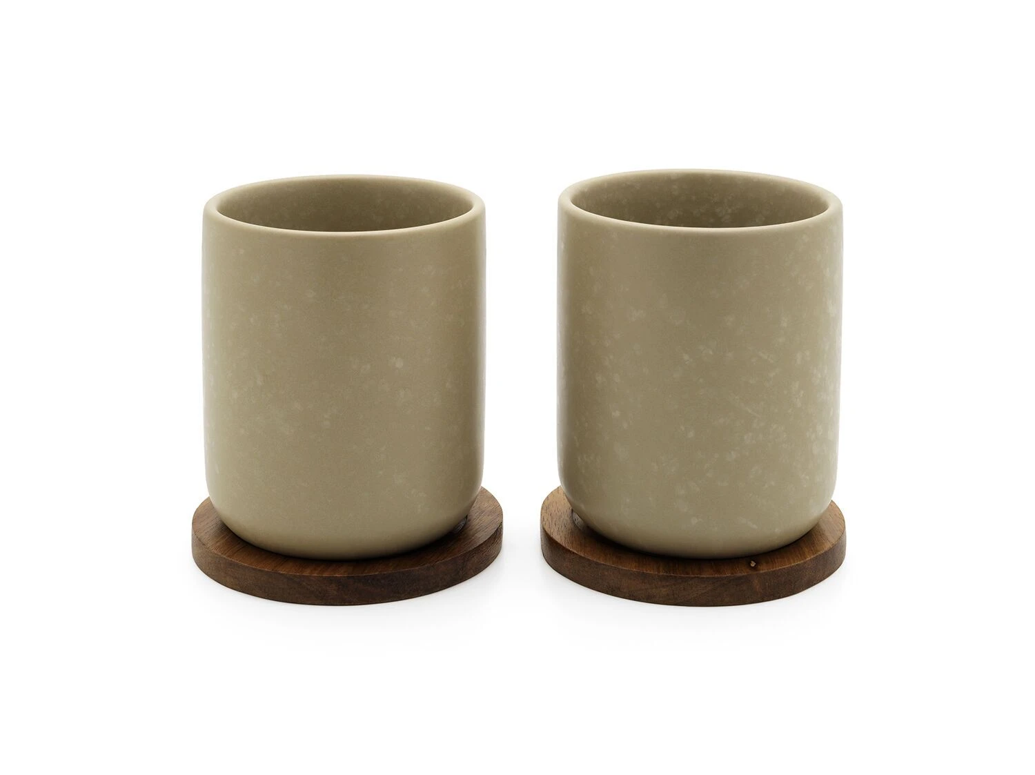 BREDEMEIJER Сет от 2 керамични чаши за чай/кафе с бамбукови подложки “Umea“ - сиви - 200 мл.