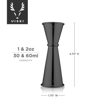 <p><strong>VISKI Двоен джигър/мярка за алкохол 30мл/60мл “Makoto-GunMetal“<br />• Материал: </strong>неръждаема стомана, черно покритие<br /><strong>• Размер: </strong>4,5 х 12 см (ДхВ)<br /><strong>• Измерва: </strong>30 мл и 60 мл<br /><strong>• Размер на опаковката: </strong>4,8 х 5,1 х 14,9 см<br /><strong>• Тегло с опаковката: </strong>0,100 кг<br /><strong>• Препоръчва се ръчно измиване</strong><br /><strong>Производител:</strong> Viski® / САЩ</p><br />Марка: TRUEBRANDS <br />Модел: VISKI 6450<br />Доставка: 2-4 работни дни<br />Гаранция: 2 години