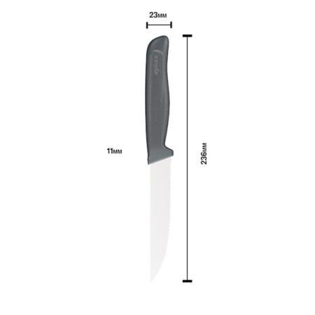 <p><strong>ZYLISS Нож за стек - 11 см. - сив</strong><br /><span><strong><strong><strong><strong><strong>• Размери на продукта:</strong></strong></strong></strong></strong> 23,6 х 2,3 см<br /><strong>• Дължина на острието:</strong> 11 см.<br /><strong><strong><strong><strong><strong>• Тегло:</strong> </strong></strong></strong></strong>0,060 кг.<strong><strong><strong><strong><br /><strong>• Материал:</strong> </strong></strong></strong></strong>немска неръждаема стомана,пластмаса<strong><strong><strong><strong><br />• Ергономична дръжка<br /><strong>• Подходящ за съдомиялна машина </strong><br /></strong><strong><strong>Производител: ZYLISS / Швейцария </strong></strong></strong></strong></strong><em><strong><em><strong><br /></strong></em><br /></strong></em></span><span style="color: #ff0000;"><strong>ВНИМАНИЕ!!! </strong><strong>ПАЗЕТЕ ОТ ДЕЦА!!!</strong></span></p><br />Марка: ZYLISS <br />Модел: ZYLISS 920289<br />Доставка: 2-4 работни дни<br />Гаранция: 2 години