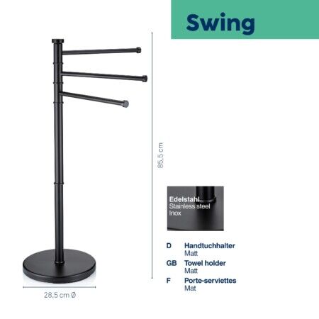 KELA Поставка за кърпи “Swing“ – черна – свободно стояща