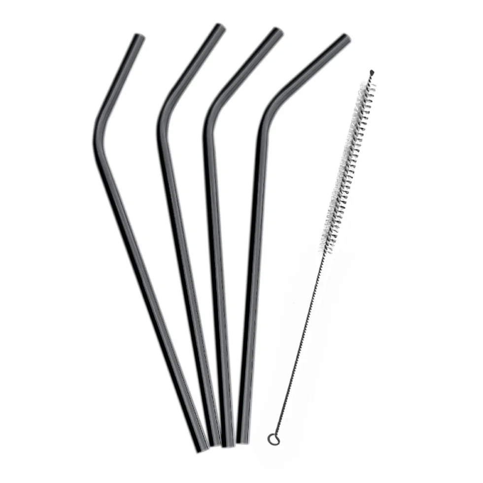 Vin Bouquet Коктейлни метални сламки с четка за почистване - цвят черен мат