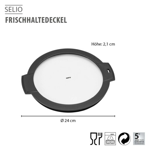 <p><span style="font-size: small;"><strong>GEFU Капак за свежо съхранение “SELIO“<br /></strong></span>• <strong>Подходящ за центрофуги за салата ROTARE и PULLIT 28170, 28180, 89568, 89559</strong><br />• <strong>Затваря се херметично благодарение на силиконовото уплътнение</strong><br />• <strong>Диаметър: </strong>Ø 24 см<br />• <strong>Ергономични дръжки </strong><br />• <strong>Материал:</strong> пластмаса / силикон<br /> • <strong>Размери:</strong> 28,5 х 24,5 х 2,1 см<br />•<strong> Тегло: </strong>0,305 кг<br />•<strong> Не е подходящ за съдомиялна машина </strong><br /> <strong>Производител: GEFU / Германия<br /></strong></p><br />Марка: GEFU - GERMANY <br />Модел: GEFU 35064<br />Доставка: 2-4 работни дни<br />Гаранция: 2 години