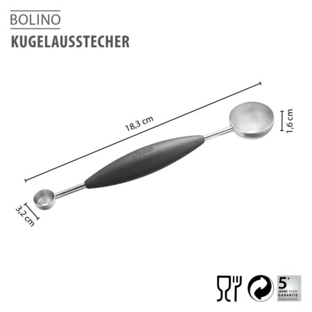 <p><span style="font-size: small;"><strong>GEFU Прибор за оформяне на топки от плодове и зеленчуци “BOLINO“ <br /></strong></span>• <strong>С два сферични ножа - Ø 15 мм и Ø 30 мм</strong><br />• <strong>Лесно оформяне на топки от плодове, зеленчуци и масло</strong><br />• <strong>Ергономична дръжка</strong><br />• <strong>Материал:</strong> висококачествена неръждаема стомана / пластмаса<br /> • <strong>Размери:</strong> 18,3 х 3,2 х 1,6 см<br />• <strong>Тегло:</strong> 0,04 кг <br />•<strong> Не е подходящ за съдомиялна машина </strong><br /> <strong>Производител: GEFU / Германия<br /></strong><br /><br /></p><br />Марка: GEFU - GERMANY <br />Модел: GEFU 13721<br />Доставка: 2-4 работни дни<br />Гаранция: 2 години