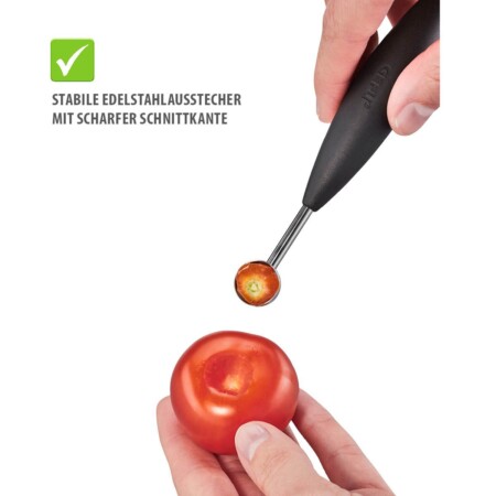 <p><span style="font-size: small;"><strong>GEFU Прибор за оформяне на топки от плодове и зеленчуци “BOLINO“ <br /></strong></span>• <strong>С два сферични ножа - Ø 15 мм и Ø 30 мм</strong><br />• <strong>Лесно оформяне на топки от плодове, зеленчуци и масло</strong><br />• <strong>Ергономична дръжка</strong><br />• <strong>Материал:</strong> висококачествена неръждаема стомана / пластмаса<br /> • <strong>Размери:</strong> 18,3 х 3,2 х 1,6 см<br />• <strong>Тегло:</strong> 0,04 кг <br />•<strong> Не е подходящ за съдомиялна машина </strong><br /> <strong>Производител: GEFU / Германия<br /></strong><br /><br /></p><br />Марка: GEFU - GERMANY <br />Модел: GEFU 13721<br />Доставка: 2-4 работни дни<br />Гаранция: 2 години