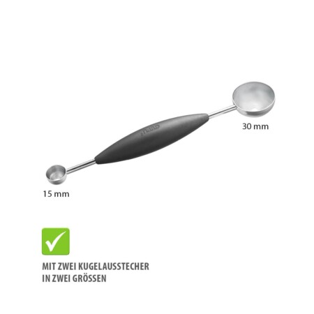 <p><span style="font-size: small;"><strong>GEFU Прибор за оформяне на топки от плодове и зеленчуци “BOLINO“ <br /></strong></span>• <strong>С два сферични ножа - Ø 15 мм и Ø 30 мм</strong><br />• <strong>Лесно оформяне на топки от плодове, зеленчуци и масло</strong><br />• <strong>Ергономична дръжка</strong><br />• <strong>Материал:</strong> висококачествена неръждаема стомана / пластмаса<br /> • <strong>Размери:</strong> 18,3 х 3,2 х 1,6 см<br />• <strong>Тегло:</strong> 0,04 кг <br />•<strong> Не е подходящ за съдомиялна машина </strong><br /> <strong>Производител: GEFU / Германия<br /></strong><br /><br /></p><br />Марка: GEFU - GERMANY <br />Модел: GEFU 13721<br />Доставка: 2-4 работни дни<br />Гаранция: 2 години