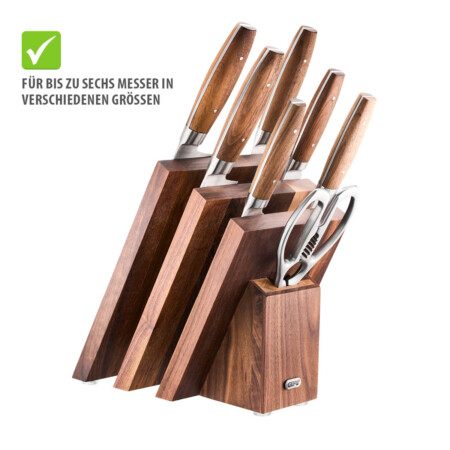 <p><strong>GEFU Магнитен блок за ножове “ENNO“ с отделение за ножица</strong><br />• <strong>Материал:</strong> дърво орех<br />• <strong>Магнити осигуряват сигурно и стабилно задържане на ножовете</strong><br />• <strong>За (до) 6 бр ножове с размер на острието до 25 см<br />• Допълнително отделение за ножици<br />• Лесно боравене и почистване, благодарение на отворения дизайн<br />• Противоплъзгащи крачета на основата<br />• Здраво и сигурно съхранение<br />• Размери: </strong>16,5 х 21,5 х 22,5 см<strong><br />• Тегло: </strong>2,22 кг<strong><br />• НЕ Е ПОДХОДЯЩ за съдомиялна машина<br /></strong><strong>Производител: GEFU / Германия</strong></p><br />Марка: GEFU - GERMANY <br />Модел: GEFU 13959<br />Доставка: 2-4 работни дни<br />Гаранция: 2 години