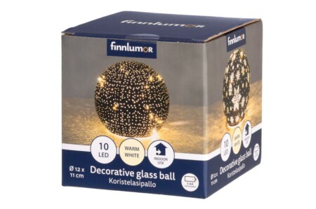 <p><strong>FINNLUMOR Декоративна 3D LED стъклена топка Снежинка </strong><br /><strong>• 10 бр бели LED светлини<br />• Размери:</strong><span> 12</span><span> х 12 x 11 см.<br /><strong>• Тегло: </strong>0,100 кг.<br /><span><strong>• Материал: </strong>стъкло, LED, полипропилен<strong><br />• Захранване: </strong>батерии 3 бр. AA ( не са включени)<br /></span></span><strong>Производител: Tammer Brands/ Финландия</strong></p><br />Марка: FINNLUMOR <br />Модел: TB Finnlumor 648279<br />Доставка: 2-4 работни дни<br />Гаранция: 2 години